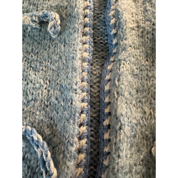 VTG Handmade Wool Blend crochet chunky knit duffel coat hoodie Toggle Warm Lg - Picture 3 of 12